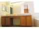 Bathroom with double sinks, vanity, bath tub and wood-look flooring at 4633 Mapletree Loop, Wesley Chapel, FL 33544