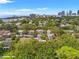 Aerial view of neighborhood with tree coverage and skyline in the distance at 516 14Th Ne Ave, St Petersburg, FL 33701