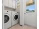 Convenient laundry room with washer, dryer, and storage cabinets near an exterior door at 516 14Th Ne Ave, St Petersburg, FL 33701