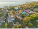 Aerial view of the property featuring lush greenery, a screened lanai, and proximity to the waterfront at 911 S Florida Ave, Tarpon Springs, FL 34689