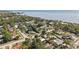 An aerial view of the neighborhood with mature landscaping and waterfront views at 911 S Florida Ave, Tarpon Springs, FL 34689