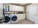 Well-equipped laundry room with modern washer and dryer, ample cabinet space, and granite countertops at 11104 Taft Dr, Port Richey, FL 34668