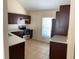 Kitchen boasts stainless appliances, dark cabinets, light countertops and tiled floors at 3403 Jamais Wood Way, Tampa, FL 33618