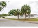 Single-story home with a white fence, palm trees, and an inviting covered entry at 4902 Murray Hill Drive, Tampa, FL 33615