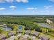 Aerial view of homes surrounding a pond with lush trees and a winding road nearby at 19323 Hawk Valley Dr, Tampa, FL 33647