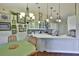 A breakfast bar with white cabinets, pendant lights, and stainless steel appliances at 22115 Laver Ln, Land O Lakes, FL 34639