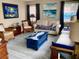 Cozy living room featuring a plush sofa, wicker chairs, and beach-themed artwork at 556 Virginia St, Dunedin, FL 34698