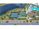 A bird's eye view of community amenities, including sports courts, a bocce court, and lush landscaping at 7114 Fern Garden Ct, Sun City Center, FL 33573