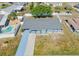 Aerial view of a single-Gathering home showcasing its freshly painted driveway and well-maintained landscaping at 906 Hacienda Dr, Sun City Center, FL 33573