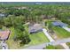 Aerial view of a well-maintained home with a private pool, surrounded by lush greenery and landscaping at 9091 Mazette Rd, Weeki Wachee, FL 34613