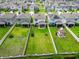Aerial view of the home showcasing the expansive backyard, fence lines, and neighborhood layout with well manicured lawns at 9324 Rally Spring Loop, Wesley Chapel, FL 33545