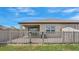 View of the fenced in backyard, the patio and the rear of the home at 13423 Crest Lake Dr, Hudson, FL 34669