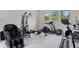 Home gym featuring exercise equipment, a massage chair, and carpet flooring at 17124 Crawley Rd, Odessa, FL 33556