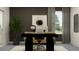 Modern office space with sleek black desk, comfortable chair, and ample natural light from a nearby window at 18461 Serene Lake Loop, Lutz, FL 33548