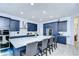 Gourmet kitchen with navy blue cabinets, a large island, and modern fixtures, creating a functional and stylish space at 2020 Elk Spring Dr, Brandon, FL 33511