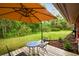 Serene backyard deck with an umbrella offering shade, overlooking lush landscaping and creating a peaceful outdoor retreat at 6703 Towhe Dr, Seffner, FL 33584