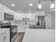 Bright kitchen with stainless steel appliances, white cabinets, and quartz countertops offer a modern look at 10900 Queens Rd, Port Richey, FL 34668