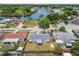 Aerial view of a single-Gathering home with a fenced backyard near a waterfront neighborhood and a canal at 1150 Grand Blvd, Holiday, FL 34690