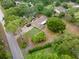 An aerial view of the property, showing the landscaped yard and surrounding trees at 1204 Ballinger Rd, Lutz, FL 33548