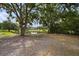 Scenic backyard view of a tranquil pond surrounded by lush greenery and mature trees at 1204 Ballinger Rd, Lutz, FL 33548