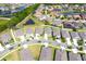 Aerial view of homes surrounded by ponds, showcasing beautiful landscaping in the community at 13327 Waterleaf Garden Cir, Riverview, FL 33579