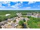 Wide aerial view showcasing a neighborhood with lush trees and pond views, providing a serene setting at 13523 Prestwick Dr, Riverview, FL 33579
