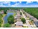 Scenic aerial view of a neighborhood featuring well-maintained homes near a tranquil pond at 13523 Prestwick Dr, Riverview, FL 33579