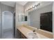 Well-lit bathroom vanity with large mirror and neutral color scheme at 17809 Sandpine Trace Way, Tampa, FL 33647