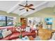 Cozy living room featuring hardwood floors, modern decor, and plenty of natural light at 2287 Demaret Dr, Dunedin, FL 34698