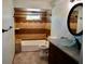 Renovated bathroom with shower-tub combo, glass vessel sink, and granite countertop at 2841 S Cranberry Blvd, North Port, FL 34286