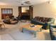 Cozy living room featuring a stone fireplace, wood-trimmed windows, and comfortable seating at 3200 Sandy Ridge Dr, Clearwater, FL 33761