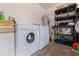 Functional laundry room with washer, dryer, and shelving units for storage at 4555 Hannah Ln, St Petersburg, FL 33709