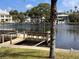 Waterfront view from the private dock with seating, providing scenic views of the surrounding neighborhood at 5445 Manatee Point Dr, New Port Richey, FL 34652