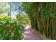 Scenic brick path winding through lush greenery offers a tranquil backyard view at 750 Alda Ne Way, St Petersburg, FL 33704