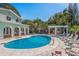 Inviting backyard pool with lounge chairs, a pergola, and lush tropical landscaping at 8240 144Th Ln, Seminole, FL 33776