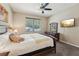 Bedroom features a ceiling fan, large window, TV, and a bed at 9917 Prevatt St, Gibsonton, FL 33534