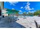 Outdoor poolside dining area, with ample seating and umbrellas for a comfortable experience at 15525 Corona Del Mar Dr, Wimauma, FL 33598