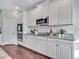 Contemporary kitchen boasts white cabinetry, granite countertops, and stainless steel appliances at 17845 Cortes Creek Blvd, Spring Hill, FL 34610