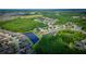 Expansive aerial shot showcasing the neighborhood's layout amidst lush greenery and serene ponds providing tranquil views at 19247 Otters Wick Way, Land O Lakes, FL 34638
