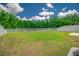 Expansive backyard with lush green lawn, bordered by a classic white fence at 19247 Otters Wick Way, Land O Lakes, FL 34638