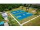 Aerial view of well-maintained community basketball courts surrounded by lush greenery at 19247 Otters Wick Way, Land O Lakes, FL 34638