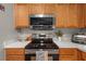 Modern kitchen with stainless steel appliances and warm wood cabinetry at 25332 Lexington Oaks Blvd, Wesley Chapel, FL 33544