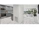 Modern kitchen with stainless steel appliances, gray cabinets and view to the living area and outdoor patio at 301 2Nd N St # 15, St Petersburg, FL 33701