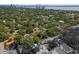 Expansive aerial view showcases the neighborhood, lush trees, and waterfront city skyline in the distance at 3125 W Fielder St, Tampa, FL 33611