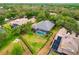 An aerial view captures a screened pool, ample yard space, and the neighborhood's green, tree-filled environment at 5825 Terncrest Dr, Lithia, FL 33547