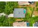 Aerial view of a home with a private backyard pool, lush landscaping, and mature trees at 5825 Terncrest Dr, Lithia, FL 33547