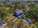Aerial view of a two story house with a private pool surrounded by mature landscaping at 6521 Oelsner St, New Port Richey, FL 34652