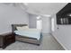 Neutral bedroom with a ceiling fan, large windows, and plush carpeting at 6521 Oelsner St, New Port Richey, FL 34652