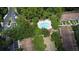 Aerial view of a community pool area nestled among trees and residential buildings at 8545 Hunters Key Cir, Tampa, FL 33647