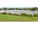 Peaceful view of the community pond surrounded by lush grass and trees at 9329 Huntington Park Way, Tampa, FL 33647